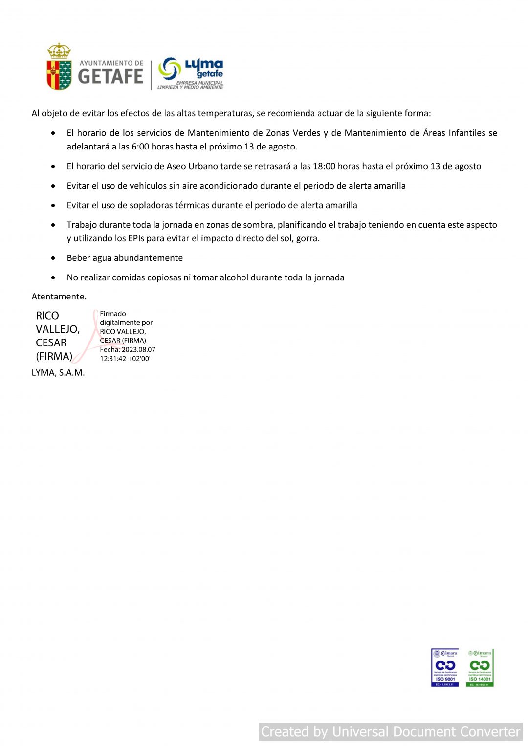 ACTUACIONES ALTAS TEMPERATURAS