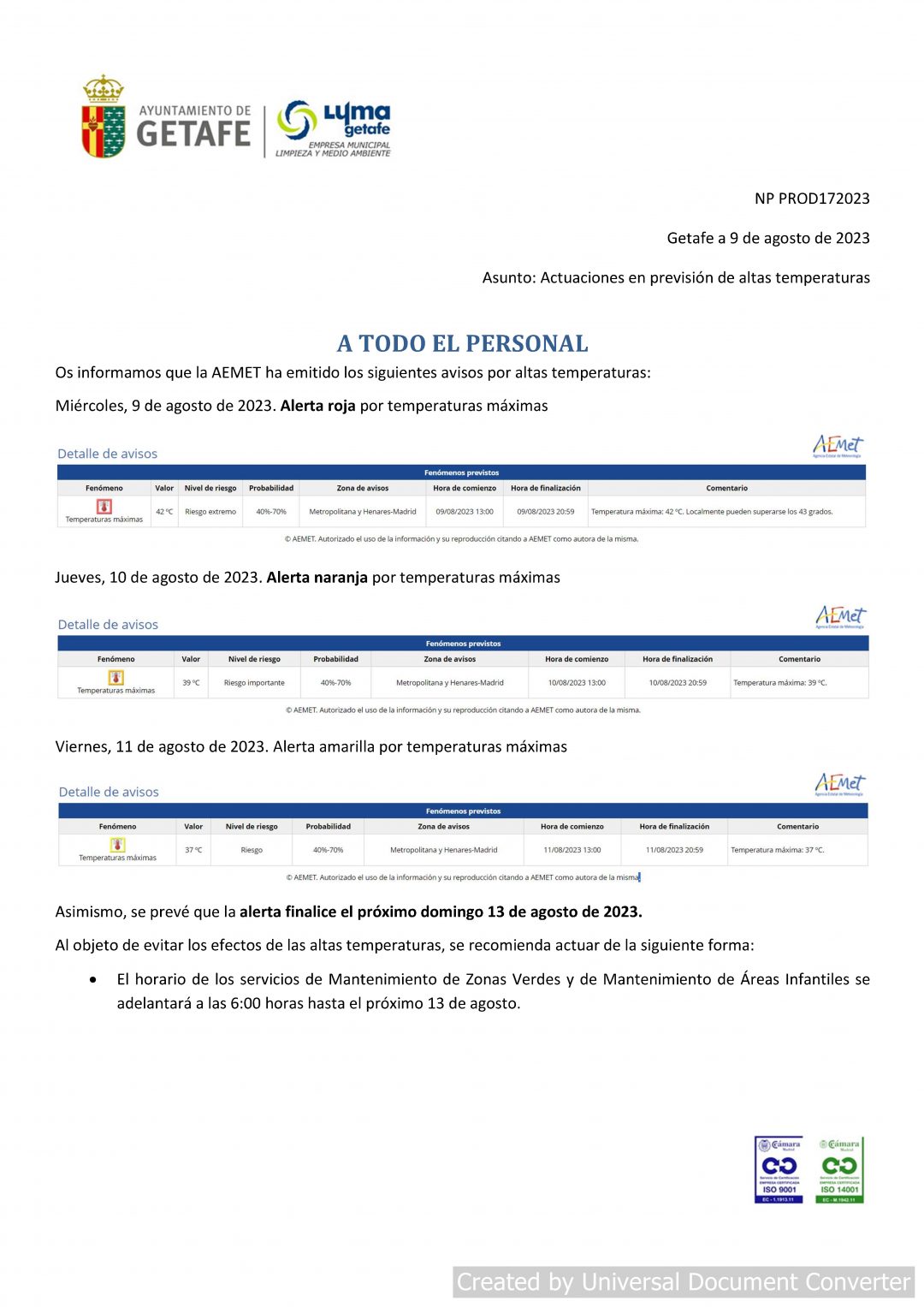 ACTUACIONES ALTAS TEMPERATURAS