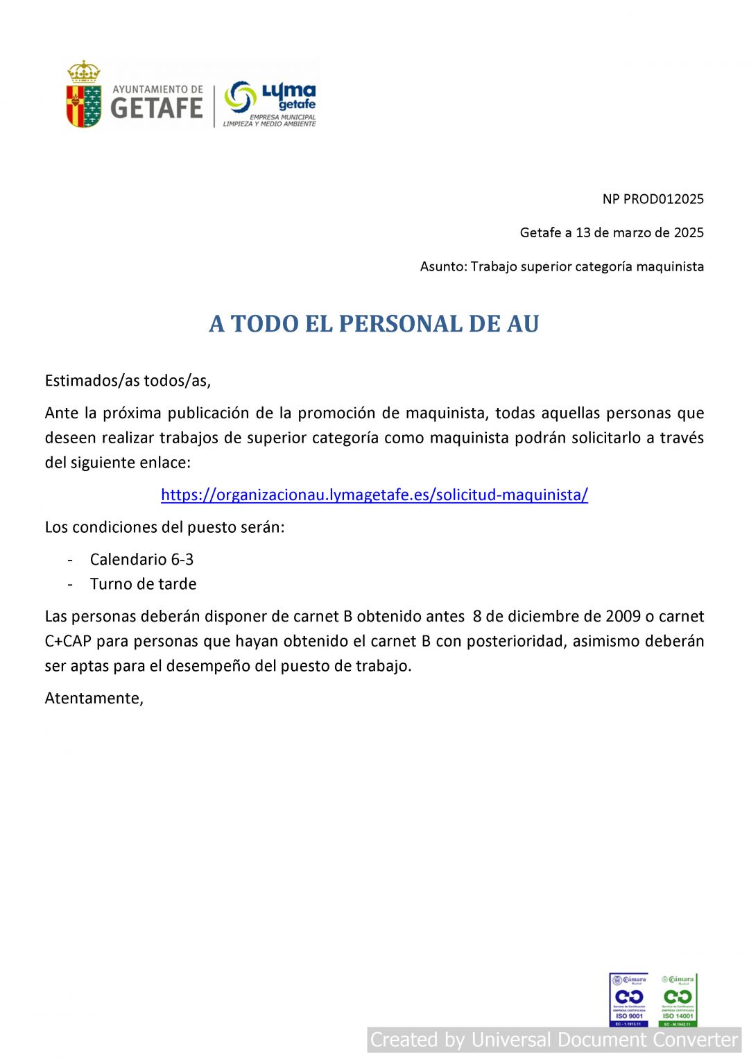 SUPERIOR CATEGORIA COMO MAQUINISTA